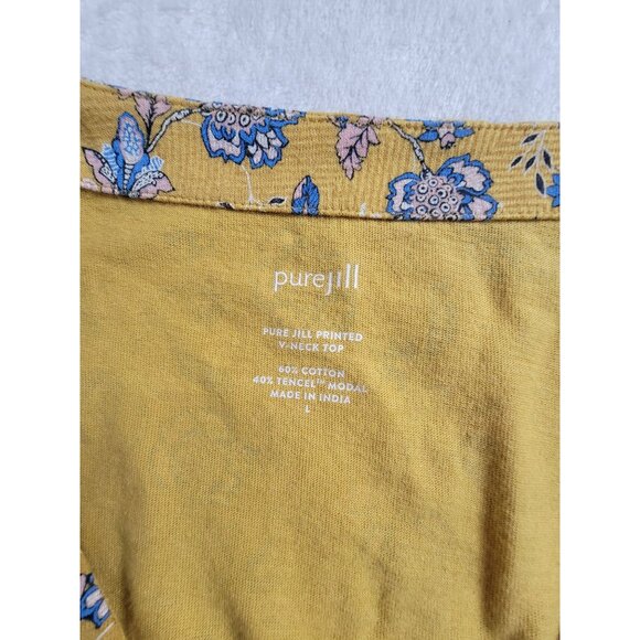 J.Jill Pure Jill Printed V-Neck Top Womens Large Floral Multicolor 3/4 Sleeve - Picture 3 of 8